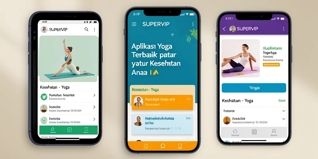 Screenshot aplikasi SUPERVIP menampilkan antarmuka latihan yoga yang intuitif.